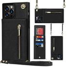 For iPhone 12 Pro Max Cross-body Zipper Square TPU+PU Back Cover Case with Holder & Card Slots & Wallet & Strap(Black) - 1