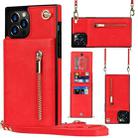 For iPhone 12 Pro Max Cross-body Zipper Square TPU+PU Back Cover Case with Holder & Card Slots & Wallet & Strap(Red) - 1