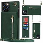 For iPhone 12 Pro Max Cross-body Zipper Square TPU+PU Back Cover Case with Holder & Card Slots & Wallet & Strap(Green) - 1