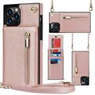 For iPhone 12 Pro Max Cross-body Zipper Square TPU+PU Back Cover Case with Holder & Card Slots & Wallet & Strap(Rose Gold) - 1