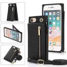 For iPhone SE 2022 / SE 2020 / 8 / 7 Cross-body Zipper Square TPU+PU Back Cover Case with Holder & Card Slots & Wallet & Strap(Black) - 1