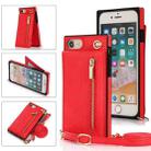 For iPhone SE 2022 / SE 2020 / 8 / 7 Cross-body Zipper Square TPU+PU Back Cover Case with Holder & Card Slots & Wallet & Strap(Red) - 1