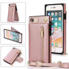 For iPhone SE 2022 / SE 2020 / 8 / 7 Cross-body Zipper Square TPU+PU Back Cover Case with Holder & Card Slots & Wallet & Strap(Rose Gold) - 1