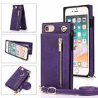 For iPhone SE 2022 / SE 2020 / 8 / 7 Cross-body Zipper Square TPU+PU Back Cover Case with Holder & Card Slots & Wallet & Strap(Purple) - 1