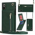 For iPhone X / XS Cross-body Zipper Square TPU+PU Back Cover Case with Holder & Card Slots & Wallet & Strap(Green) - 1