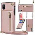 For iPhone X / XS Cross-body Zipper Square TPU+PU Back Cover Case with Holder & Card Slots & Wallet & Strap(Rose Gold) - 1