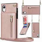 For iPhone XR Cross-body Zipper Square TPU+PU Back Cover Case with Holder & Card Slots & Wallet & Strap(Rose Gold) - 1