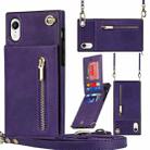 For iPhone XR Cross-body Zipper Square TPU+PU Back Cover Case with Holder & Card Slots & Wallet & Strap(Purple) - 1