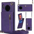 For Huawei Mate 30 Cross-body Zipper Square TPU+PU Back Cover Case with Holder & Card Slots & Wallet & Strap(Purple) - 1