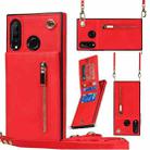 For Huawei P30 Lite Cross-body Zipper Square TPU+PU Back Cover Case with Holder & Card Slots & Wallet & Strap(Red) - 1
