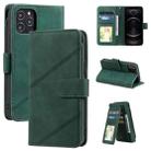 For iPhone 12 / 12 Pro Skin Feel Business Horizontal Flip PU Leather Case with Holder & Multi-Card Slots & Wallet & Lanyard & Photo Frame(Green) - 1