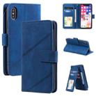 For iPhone X / XS Skin Feel Business Horizontal Flip PU Leather Case with Holder & Multi-Card Slots & Wallet & Lanyard & Photo Frame(Blue) - 1