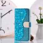 For iPhone 13 Laser Glitter Powder Matching Crocodile Texture Horizontal Flip Leather Case with Card Slots & Holder & Wallet(Blue) - 1