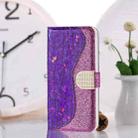 For iPhone 13 Laser Glitter Powder Matching Crocodile Texture Horizontal Flip Leather Case with Card Slots & Holder & Wallet(Purple) - 1
