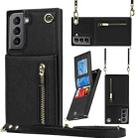 For Samsung Galaxy S21 5G Cross-body Zipper Square TPU+PU Back Cover Case with Holder & Card Slots & Wallet & Strap(Black) - 1