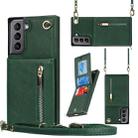 For Samsung Galaxy S21 5G Cross-body Zipper Square TPU+PU Back Cover Case with Holder & Card Slots & Wallet & Strap(Green) - 1