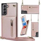 For Samsung Galaxy S21 5G Cross-body Zipper Square TPU+PU Back Cover Case with Holder & Card Slots & Wallet & Strap(Rose Gold) - 1