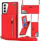 For Samsung Galaxy S21+ 5G Cross-body Zipper Square TPU+PU Back Cover Case with Holder & Card Slots & Wallet & Strap(Red) - 1