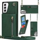For Samsung Galaxy S21+ 5G Cross-body Zipper Square TPU+PU Back Cover Case with Holder & Card Slots & Wallet & Strap(Green) - 1