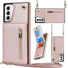 For Samsung Galaxy S21+ 5G Cross-body Zipper Square TPU+PU Back Cover Case with Holder & Card Slots & Wallet & Strap(Rose Gold) - 1