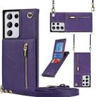 For Samsung Galaxy S21 Ultra 5G Cross-body Zipper Square TPU+PU Back Cover Case with Holder & Card Slots & Wallet & Strap(Purple) - 1