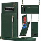 For Samsung Galaxy S10 Plus Cross-body Zipper Square TPU+PU Back Cover Case with Holder & Card Slots & Wallet & Strap(Green) - 1