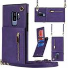 For Samsung Galaxy S9 Plus Cross-body Zipper Square TPU+PU Back Cover Case with Holder & Card Slots & Wallet & Strap(Purple) - 1