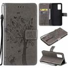 For vivo V21 Tree & Cat Embossing Pattern Horizontal Flip PU Leather Case with Holder & Card Slots & Wallet & Lanyard(Gray) - 1