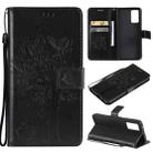 For vivo V21 Tree & Cat Embossing Pattern Horizontal Flip PU Leather Case with Holder & Card Slots & Wallet & Lanyard(Black) - 1