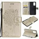 For vivo V21 Tree & Cat Embossing Pattern Horizontal Flip PU Leather Case with Holder & Card Slots & Wallet & Lanyard(Gold) - 1