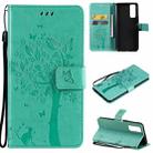 For vivo Y72 5G / iQOO Z3 Tree & Cat Embossing Pattern Horizontal Flip PU Leather Case with Holder & Card Slots & Wallet & Lanyard(Green) - 1