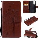 For vivo Y72 5G / iQOO Z3 Tree & Cat Embossing Pattern Horizontal Flip PU Leather Case with Holder & Card Slots & Wallet & Lanyard(Coffee) - 1