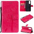 For vivo Y72 5G / iQOO Z3 Tree & Cat Embossing Pattern Horizontal Flip PU Leather Case with Holder & Card Slots & Wallet & Lanyard(Rose Red) - 1