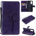 For vivo Y72 5G / iQOO Z3 Tree & Cat Embossing Pattern Horizontal Flip PU Leather Case with Holder & Card Slots & Wallet & Lanyard(Purple) - 1