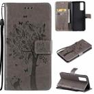 For vivo Y72 5G / iQOO Z3 Tree & Cat Embossing Pattern Horizontal Flip PU Leather Case with Holder & Card Slots & Wallet & Lanyard(Gray) - 1