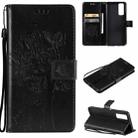 For vivo Y72 5G / iQOO Z3 Tree & Cat Embossing Pattern Horizontal Flip PU Leather Case with Holder & Card Slots & Wallet & Lanyard(Black) - 1