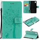 For vivo Y1s / Y90 / Y91C Tree & Cat Embossing Pattern Horizontal Flip PU Leather Case with Holder & Card Slots & Wallet & Lanyard(Green) - 1