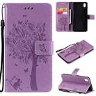 For vivo Y1s / Y90 / Y91C Tree & Cat Embossing Pattern Horizontal Flip PU Leather Case with Holder & Card Slots & Wallet & Lanyard(Light Purple) - 1