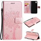 For vivo Y1s / Y90 / Y91C Tree & Cat Embossing Pattern Horizontal Flip PU Leather Case with Holder & Card Slots & Wallet & Lanyard(Rose Gold) - 1