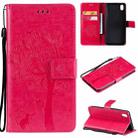 For vivo Y1s / Y90 / Y91C Tree & Cat Embossing Pattern Horizontal Flip PU Leather Case with Holder & Card Slots & Wallet & Lanyard(Rose Red) - 1