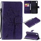 For vivo Y1s / Y90 / Y91C Tree & Cat Embossing Pattern Horizontal Flip PU Leather Case with Holder & Card Slots & Wallet & Lanyard(Purple) - 1