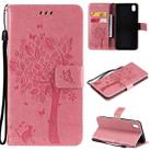 For vivo Y1s / Y90 / Y91C Tree & Cat Embossing Pattern Horizontal Flip PU Leather Case with Holder & Card Slots & Wallet & Lanyard(Pink) - 1