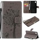 For vivo Y1s / Y90 / Y91C Tree & Cat Embossing Pattern Horizontal Flip PU Leather Case with Holder & Card Slots & Wallet & Lanyard(Gray) - 1