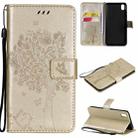 For vivo Y1s / Y90 / Y91C Tree & Cat Embossing Pattern Horizontal Flip PU Leather Case with Holder & Card Slots & Wallet & Lanyard(Gold) - 1