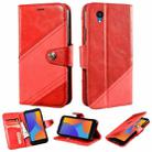 For Alcatel 1 2021 Contrast Color Splicing Retro Texture Horizontal Flip PU Leather Case with Card Slots & Holder & Wallet(Red) - 1