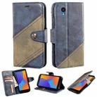 For Alcatel 1 2021 Contrast Color Splicing Retro Texture Horizontal Flip PU Leather Case with Card Slots & Holder & Wallet(Blue) - 1