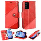 For OPPO A16 Contrast Color Splicing Retro Texture Horizontal Flip PU Leather Case with Card Slots & Holder & Wallet(Red) - 1