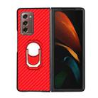 For Samsung Galaxy Z Fold2 5G Carbon Fiber Texture Protective Case with Ring Holder(Red) - 1