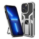 For iPhone 13 Pro Max Armor 2 in 1 PC + TPU Magnetic Shockproof Case with Foldable Holder (Silver) - 1