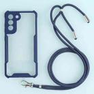 For Samsung Galaxy S21 FE Acrylic + Color TPU Shockproof Case with Neck Lanyard(Dark Blue) - 1